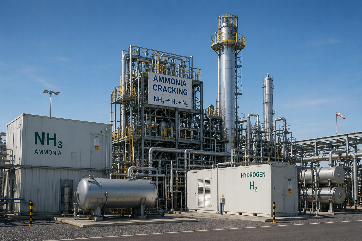 Ammonia cracking plant producing fuel-cell-grade hydrogen